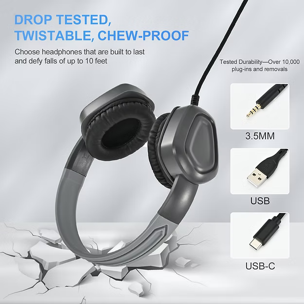 TechProtectus 3.5mm Jack Noise Cancelling rugged headphone-with a Boom Mic